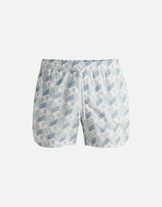 HUGO BOSS Mens Rik Seasonal Print White/Blue Swim Shorts - Size: 33/32/32