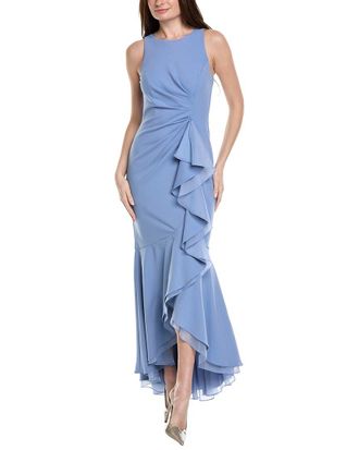 Adrianna Papell High-Low Crepe Halter Gown
