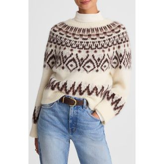 Madewell Fair Isle Wool & Alpaca Blend Sweater in White And Brown Fair Isle at Nordstrom, Size Xx-Large