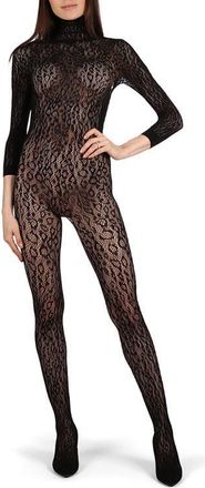 MeMoi Wild Leopard Seamless Sheer Bodysuit in Black at Nordstrom, Size Large
