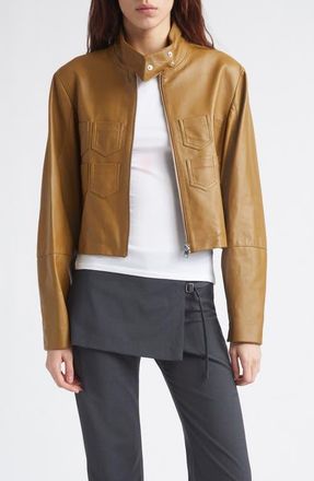 Paloma Wool Aline Crop Leather Jacket in 330 - Brown at Nordstrom, Size 38