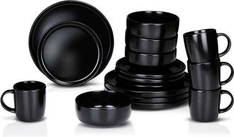 Alpina Vajilla 16 Piezas Negra Cer&aacute;mica