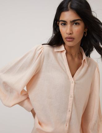 Nobody's Child Peach Linen-blend Blouse