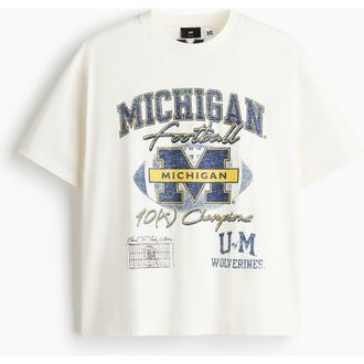 H&M Loose fit t-shirt in White/university Of Michigan at Nordstrom, Size X-Large