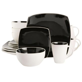 Gibson Home 16 Piece Stoneware Dinnerware Set in Black/White