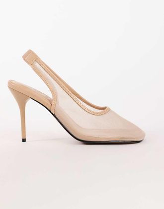 Topshop scarpa slingback in mesh con tacco a freccia color tortora-Neutro