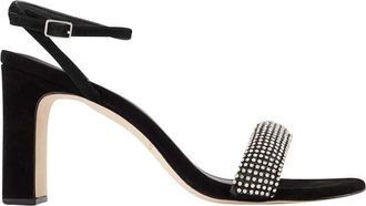 Loeffler Randall Rhinestone Blokhak Sandalen - Dames - Sandalen met hakken - Zwart - 37 EU - Leer - Schoenen