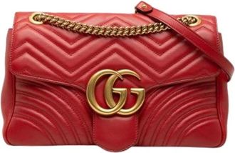 Gucci Pre-owned Quilted Shoulder Bag - Dames - Vintage Schoudertas - Rood - ONE Size - Leer - Vintage