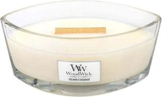 Woodwick Woodwick - Ellipse Candela Profumata Con Stoppino Scoppiettante, Cocco Su UnIsola, Fino a 50 Ore, Blu, 19x9x12 cm