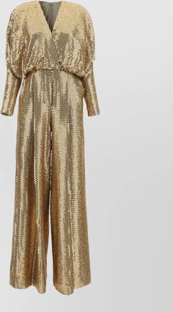 Elie Saab silk sequin wide-leg v-neck long-sleeve jumpsuit