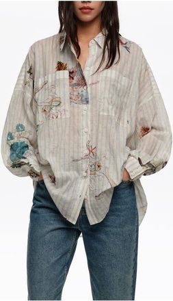 Bimba & Lola Seabed Cotton Oversize Shirt in Seabed Stripes at Nordstrom, Size X-Large Eu