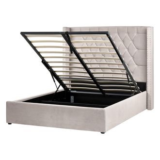Beliani Beliani - Cama Con Almacenaje De Terciopelo 140 X 200 Cm Cabecero Alto Gris Pardo Lubbon