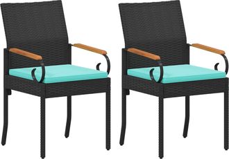 vidaXL Sillas De Jard&iacute;n 2 Uds. Negro Y Turquesa Polirat&aacute;n Y Acacia Vidaxl