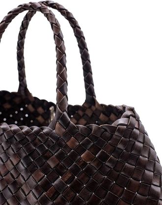 Dragon Diffusion Santa Croce Brown Handbag With Two Top Handles And Interwoven Design In Leather Woman