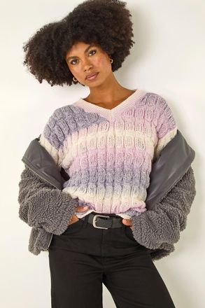 Roman Ombre Textured V-Neck Knit Jumper