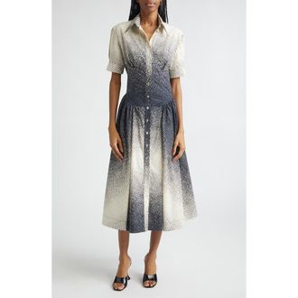 Christopher John Rogers Halftone Dot Cotton Midi Shirtdress in Black Multi at Nordstrom, Size 4