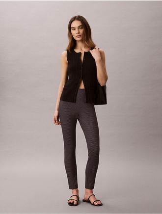 Calvin Klein Womens Ponte Print Skinny Fit Pants - Black - XL