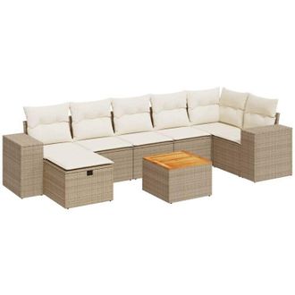 vidaXL Set De Sof&aacute;s De Jard&iacute;n Y Cojines 8 Piezas Rat&aacute;n Sint&eacute;tico Beige Vidaxl