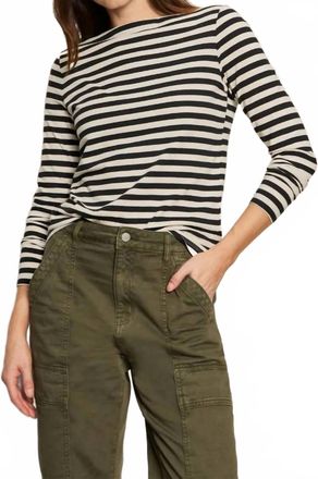 Sanctuary Boatneck Long Sleeve Striped Tee In Oat/black