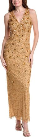 Adrianna Papell Beaded Halter V Neck Column Dress