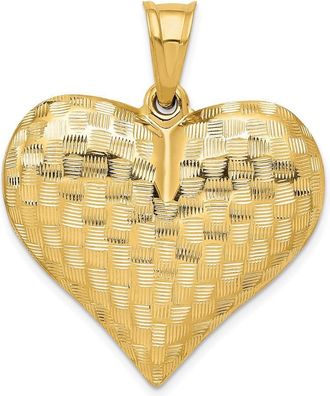 Diamond2Deal 14k Yellow Gold Polished Basket Weave Pattern 3-D Heart Pendant