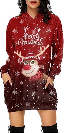 Generic Womens Christmas Jumper Novelty Reindeer Knitted Ladies Xmas Dress Christmas Tunic Tops for Women Clothes with Print, Crew Neck, Long Sleeves, Loose C