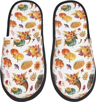 Generic Women Men House Slippers Thanksgiving Print Slippers Soft Anti-Skid Shoes For Indoor Outdoor, For Hotel, Travel, Indoor Outdoor, L