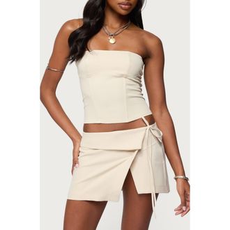Edikted Selena Lace-Up Strapless Corset Top in Beige at Nordstrom, Size X-Large