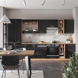 Vicco Mueble De Cocina Fame-line, Antracita Brillo Intenso/roble Dorado El&eacute;ctrico, 355 Cm Sin Encimera