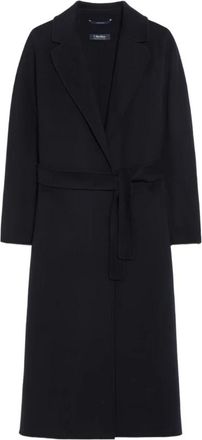 Max Mara Getailleerde Navy Blauwe Jas met Riem - Dames - Jas met riem - Blauw - XS - Leer - Jassen