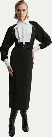 Karen Millen Petite Contrast Collar Midi Dress in Mono at Nordstrom, Size 10