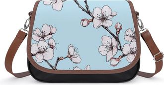 Generic Cherries Flower Blossoming Crossbody Bags for Women Fashion Leather Shoulder Handbags With Adjustable Strap