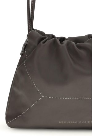 Brunello Cucinelli Womens Calf Leather Shoulder Bag Dark Brown
