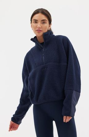 Halfdays Pieper Water Repellent Recycled Polyester Fleece Quarter Zip Top in Navy at Nordstrom, Size Large
