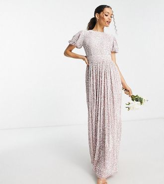 Beauut Petite - Vestito da damigella lungo con con decorazione a contrasto rosa ghiaccio
