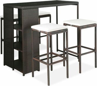 vidaXL Set De Bar Para Jard&iacute;n 5 Pzas Y Cojines Rat&aacute;n Sint&eacute;tico Marr&oacute;n Vidaxl