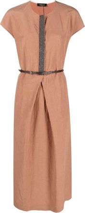 Fabiana Filippi bead-embellished midi dress - women - Silk/Linen/Flax - 46 - Pink