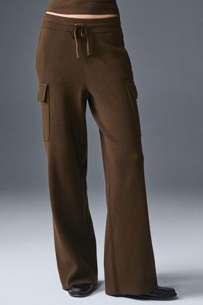 Alo | Scholar Knit High-Waist Cargo Pants in Espresso Brown, Size: Medium