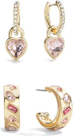 BaubleBar Julia Set of 2 Hoop Earrings in Pink at Nordstrom