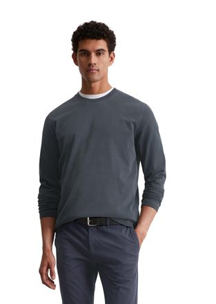 Marc O'Polo Langarmshirt MARC OPOLO T-shirt, long sleeve, crew neck, embroidery, Herren, Gr. S, blau (schwarz navy), Single Jersey, Obermaterial: 100% Baumwolle, 