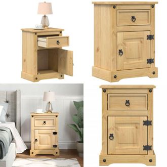 vidaXL Comodino Corona 45x35x64 cm in Legno Massello di Pino - Comodino in pino - Comodino con cassetto