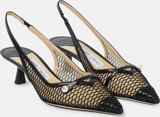 Jimmy Choo London Amita 45 leather-trimmed slingback pumps