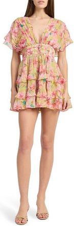 En Saison Eva Tiered Ruffle Minidress in Yellow Fuchsia at Nordstrom, Size X-Large