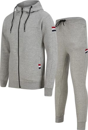 Generic New Mens Slim Fit Zip up Casual Plain 3 stripe Badge Tracksuit (Grey, L)