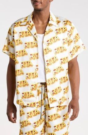 Rta Nathan Logo Print Camp Shirt in White Rta Bullion at Nordstrom Rack, Size Xxx-Large