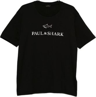 Paul & Shark Tops, Heren, Zwart, M, Katoen, Zwart Katoenen Crew Neck T-shirt