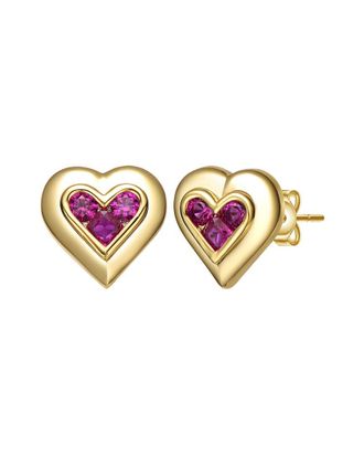 Rachel Glauber 14K Plated CZ Heart Earrings