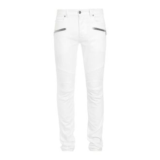 Balmain Ribbed-knee Slim-fit Jeans - male - Balmain - Slim Fit Jeans - White - W32 - Jeans