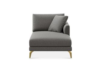 Castlery Lena Right Chaise Sofa Customized, Dark Grey Performance Classic Twill, Brass Legs, Spill Resistant, Removable Covers for Sofas, Castlery