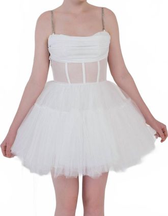 Kikiriki Cora Boned Fishnet Bustier Tulle Mini Dress In White